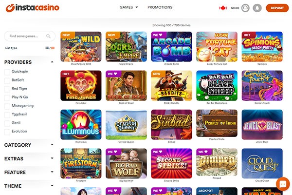 Instacasino Canada Games Providers