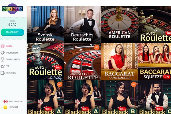 Spinia Live dealer