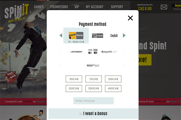 SpinIt Casino screenshot