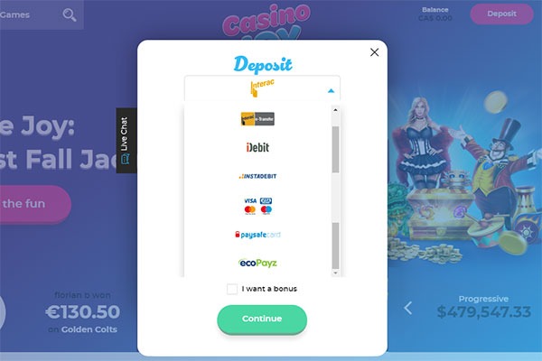 Casino Joy CAD deposits