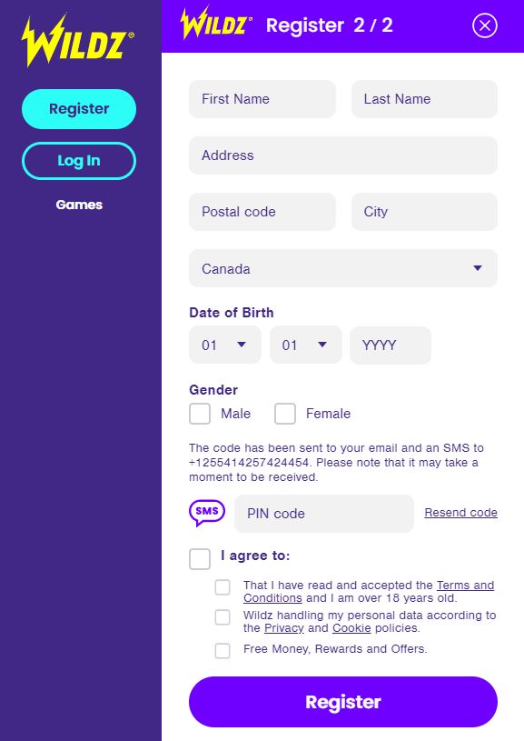 Wildz Casino Registration